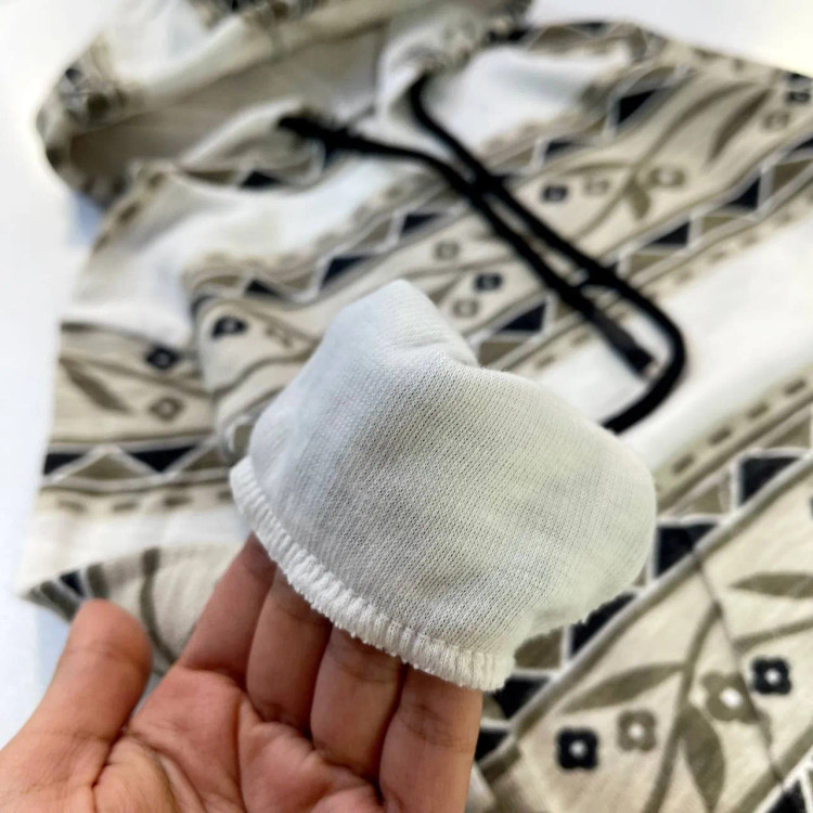 هودی طرح دار لانگ نسکافه ای پنبه سلانیک لاکرا دار 6 تا 12 سال