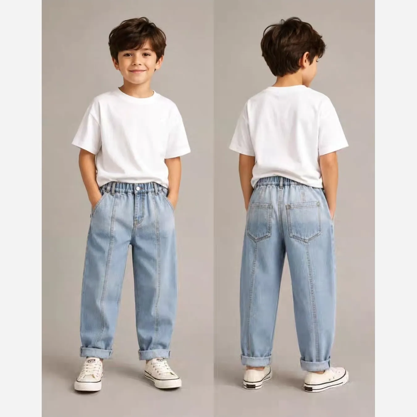 شلوار جین مام وارداتی آبی یخی 4 فصل نرم و لطیف مناسب 4 تا 8 سال