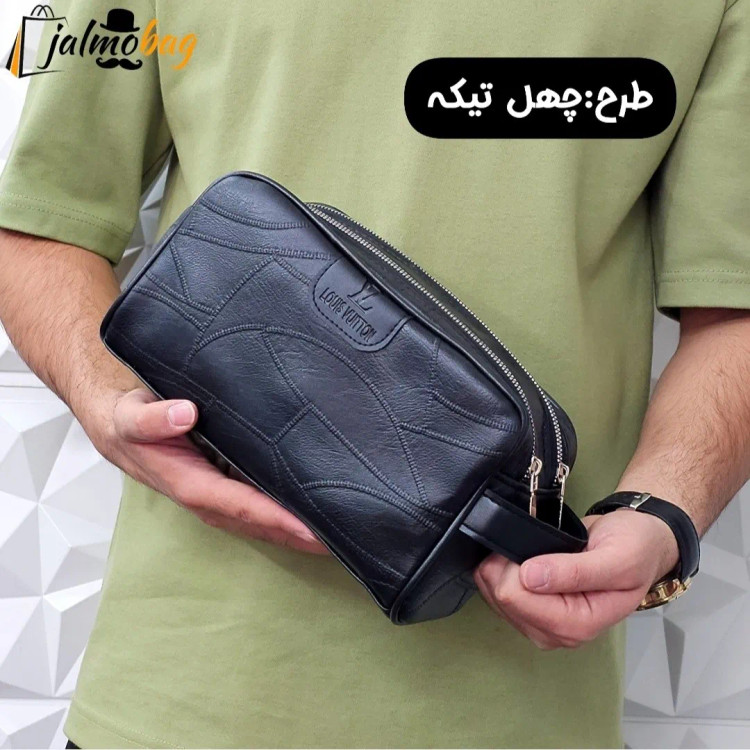 کیف دستی مردانه چرم صنعتی دو خانه مدل شوزبگ