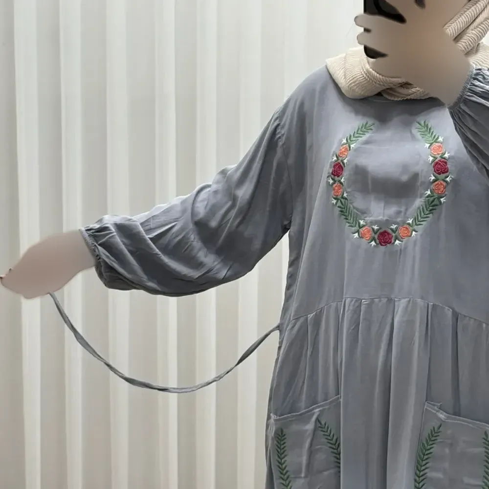 پیراهن نخی گلدوزی زنانه مدل خاطره فری سایز مناسب تا 48