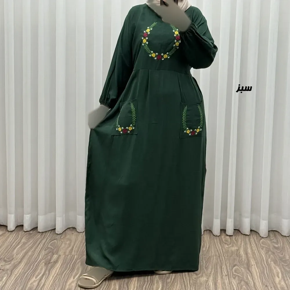پیراهن نخی گلدوزی زنانه مدل خاطره فری سایز مناسب تا 48