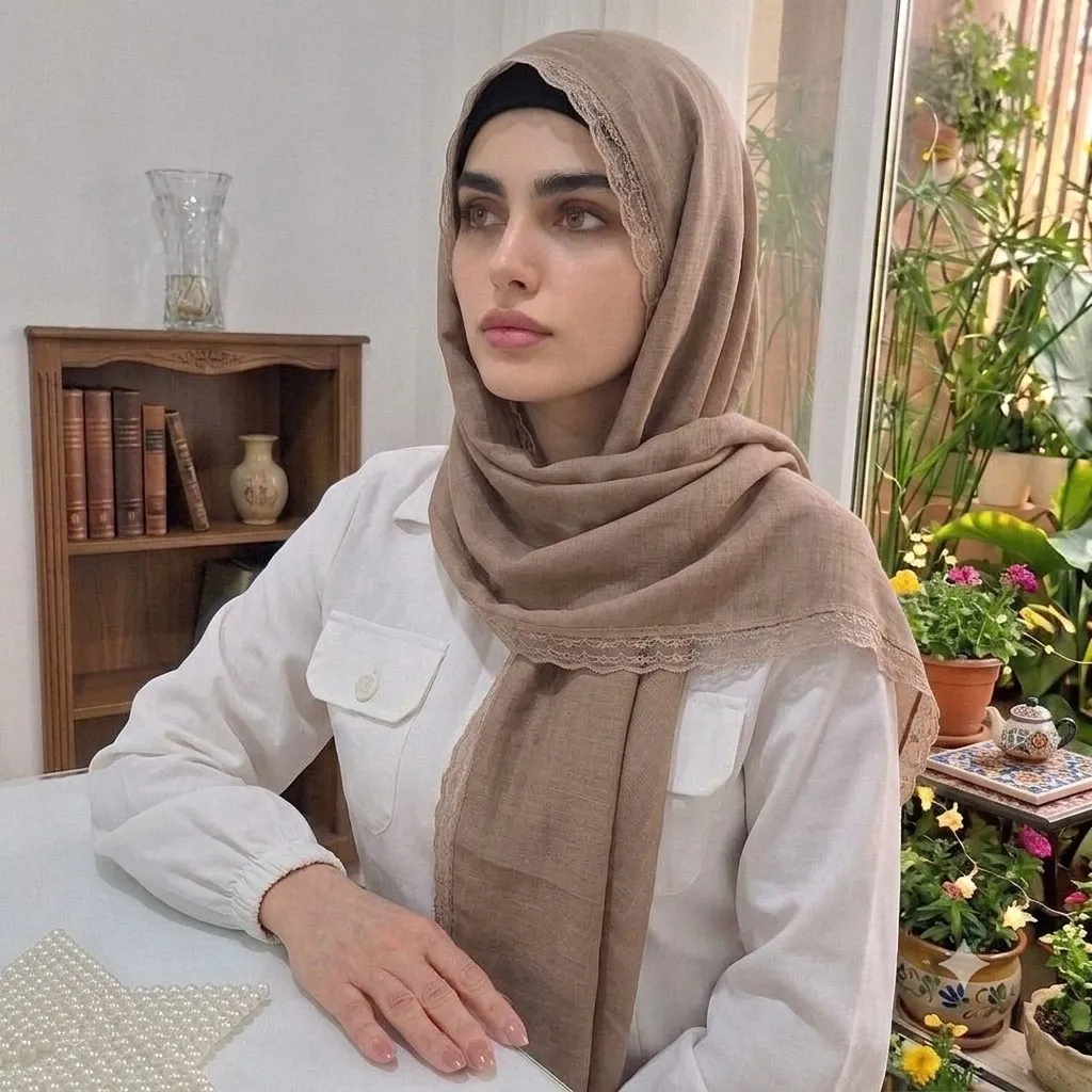 شال زنانه وال اسلپ مشکی سرمه ای نسکافه ای دور گیپور سایز 170 در 70 و 52 سانتی متر