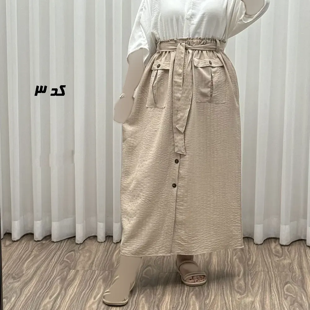 دامن زنانه نخی مدل پرایا فری سایز مناسب تا 48