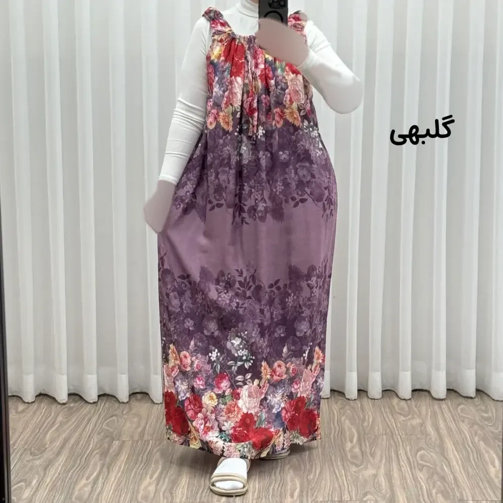 پیراهن ساحلی زنانه نخی آستین حلقهای فری سایز مناسب تا سایز 52