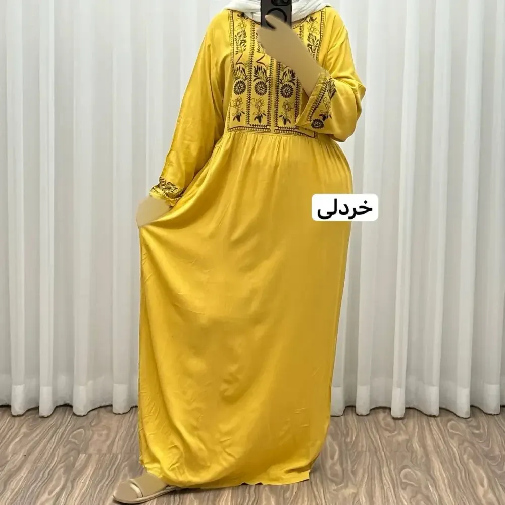 پیراهن ساحلی نخی الهه ساره فری سایز تا 46 شیک و راحت چهارفصل سایه نمیاندازد کمربند دارد