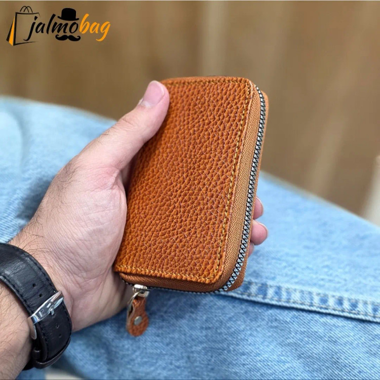 جاکارتی زیپدار چرم طبیعی گاوی مناسب آقایان و خانمها ابعاد 11 در 7 سانتیمتر